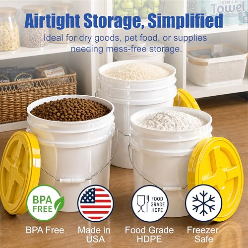 3.5 Gallon Bucket, Food-Grade w/Lid, BPA-Free, Yellow,6 Pack | Airtight Gamma Seal Screw-On Lid, Heavy-Duty 90 Mil HDPE Plastic, Food Safe and Durable Container, Bulk Storage, Made in USA - color: Yellow, size: 6 Packs