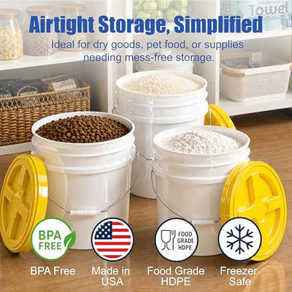 3.5 Gallon Bucket, Food-Grade w/Lid, BPA-Free, Yellow,6 Pack | Airtight Gamma Seal Screw-On Lid, Heavy-Duty 90 Mil HDPE Plastic, Food Safe and Durable Container, Bulk Storage, Made in USA - color: Yellow, size: 6 Packs