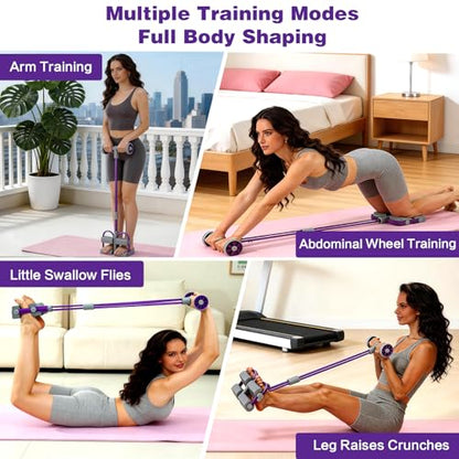 Resistance Bands with Handles, 6 Tube Pedal Resistance Band for Exercise, Dual Pedal Adjustable Resistance, Ab Roller Handle Full Body Home Workout Equipment for Abs, Legs, Arms, Women - color: Purple