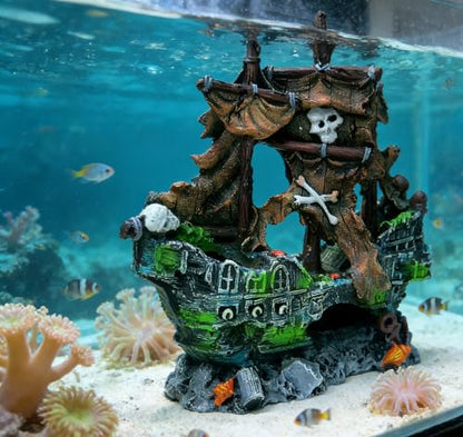 M2cbridge Antique Roman Column Ruins European Castle Aquarium Decorations Fish Tank Hideout Rocks (Pirate Shipwreck) - color: Pirate Shipwreck
