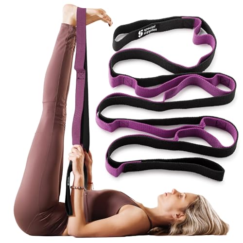 SPECIAL SUPPLIES Yoga Strap for Stretching, Stability Training, Fitness, Flexibility, Physical Therapy, Home Workout Equipment, Strength Training, and Pilates (Purple)