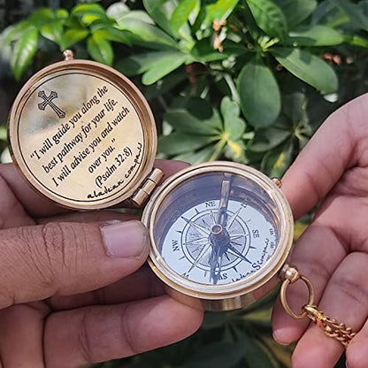 Divine Path Engraved Compass - I Will Guide You - Psalm 32:8" Quote | Inspirational Gifts for Men Women, Uplifting Spiritual Heavenly Faith Gift Boys Girls - style: Let God Lead
