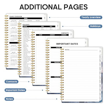 Planner 2026-2027, Academic Monthly and Weekly Calendar Planner for Women, July 2026 - June 2027, Hardcover Pretty Agenda Planner Book with Tabs, Spiral Daily Organizer for School Office Home Supplies, 6.3" x 8.5" - Distant Peaks - color: F-Distant Peaks,