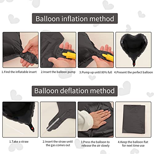 Black White Agate Heart Balloons, 10PCS Foil for Goth Wedding Party - color: Glossy-black White Agate