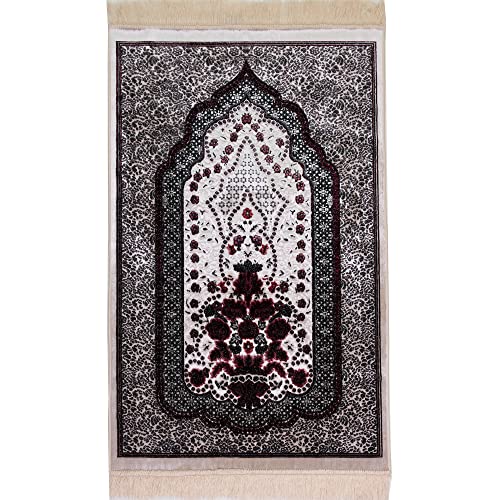 Modefa Turkish Islamic Velvet Prayer Rug - Prayer Mat Carpet for Men and Women - Traditional Muslim Janamaz Sajada - Ramadan or Eid Gift - with Car Hanger - Luxury Winter Rose (Black/Pink) - color: Black / Pink