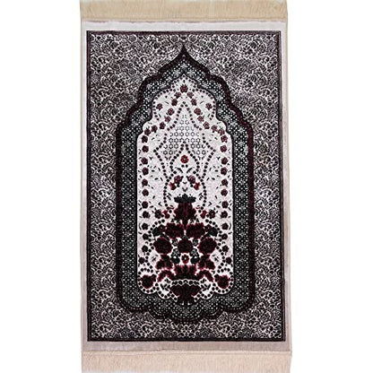 Modefa Turkish Islamic Velvet Prayer Rug - Prayer Mat Carpet for Men and Women - Traditional Muslim Janamaz Sajada - Ramadan or Eid Gift - with Car Hanger - Luxury Winter Rose (Black/Pink) - color: Black / Pink