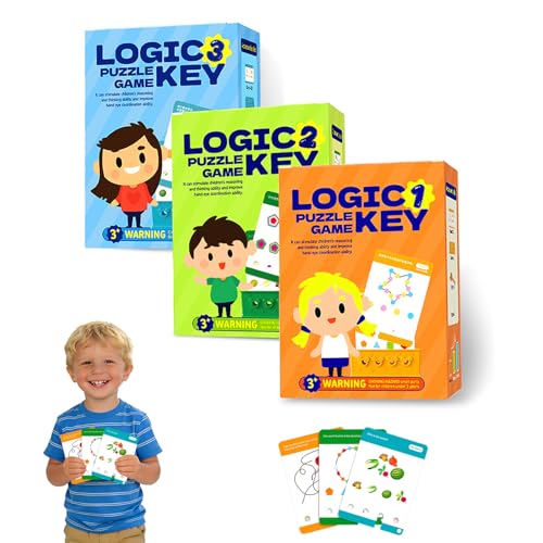3 Levels Difficulty Toddler Preschool Educational Logic Key Toys, 64 Active Logic Flashcard Puzzles, for Kids with Card Base & Key,Logic Puzzle for Kids (3)