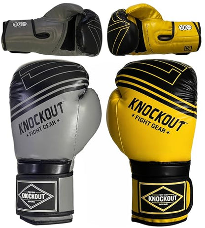 Boxing Gloves & Muay Thai Shin Guards for Men and Women, MMA Kickboxing Shin Pads Set, Adjustable Shin Guards with Instep Protection, Sparring & Martial Arts Training Gear - color: Gray-Yellow, size: 14 oz