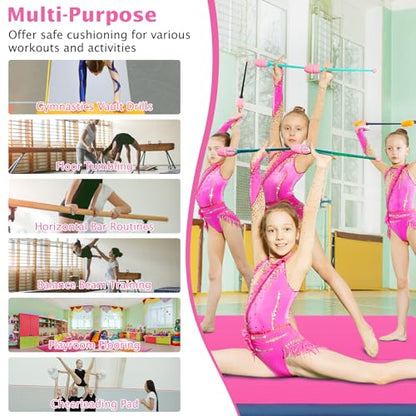 Giantex 4" Thick Folding Gymnastics Mat, 4' x 4' Bio-Folding Exercise Mat with Carry Handles & PU Leather Cover, Gym Home Tumbling Mat for Kids, Yoga, Fitness, Pilates & Martial Arts - color: Pink