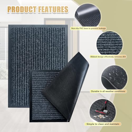 Front Door Mat, 4'x6'Indoor Outdoor Welcome Commercial Floor Mats | Heavy Duty Durable Inside Outside Entrance, Waterproof All-Season, All-Weather Non Slip Backing Doormat for Entryway, Black - size: 48"x72"