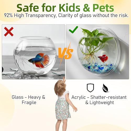 iplusmile Wall Mounted Fish Bowl - 9 Inch Round Acrylic Betta Fish Tank, Hanging Bubble Vase for Plant Propagation & Home Office Wall Decorations - size: 9 Inch