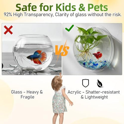 iplusmile Wall Mounted Fish Bowl - 9 Inch Round Acrylic Betta Fish Tank, Hanging Bubble Vase for Plant Propagation & Home Office Wall Decorations - size: 9 Inch