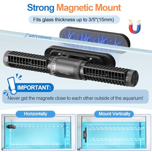 hygger Aquarium Crossflow Wave Maker, Adjustable Direction & Flow Gyre Wavemaker 5 Wave Modes & Tidal Mode Magnetic Powerhead Circulation Pump with Controller For Saltwater Coral Reef Tank 4750GPH - size: 4750 GPH