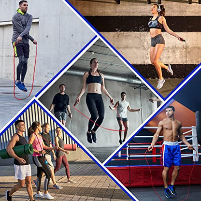 Weighted Jump Rope for Men Women - 1LB Heavy Jump Rope Weighted Skipping Rope for Adult Fitness Workouts Boxing Crossfit Cardio Weight-loss MMA, Non-Slip Aluminum Handles, Adjustable Length 9MM Solid PVC/Cotton Ropes - color: Red
