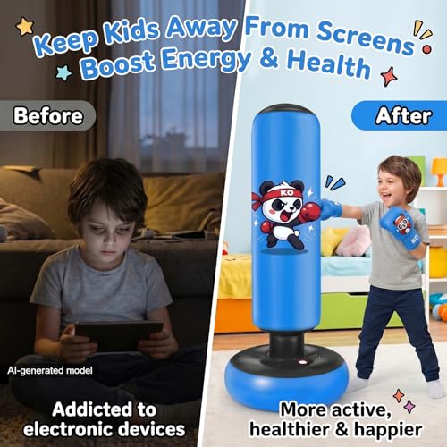 Inflatable Punching Bag for Kids: Qoosea 48 Inches Kids Bop Bag Boxing Gloves & Air Pump Dinosaur Toy Gift for Toddler & Kid Ages 3-8,Freestanding Punching Bag Easy to Inflate,Boxing Bag - color: Dark Blue