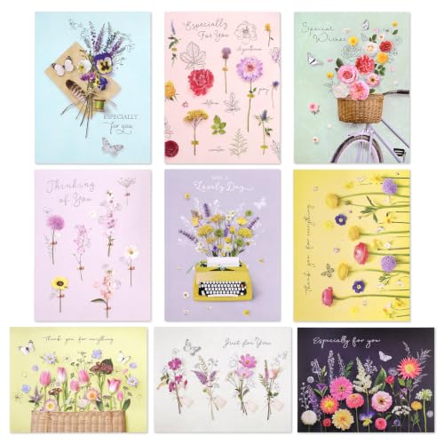 Gold Glitter Floral Thank You Cards – 9 Pack with Yellow Envelopes - color: Thank you 1