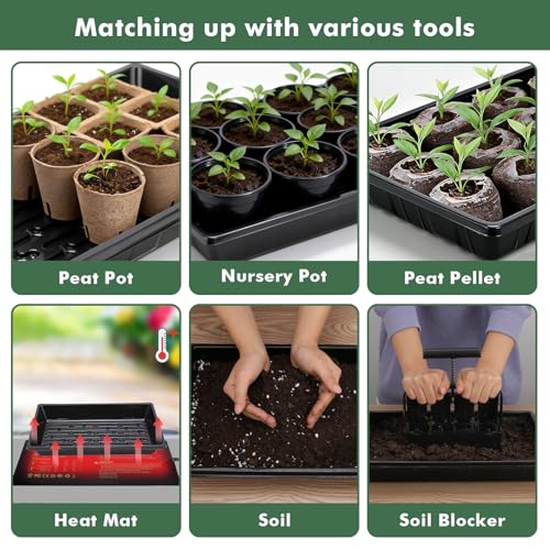 Sckee Upgraded 5 Pack Plant Growing Trays Seed Starting Tray Microgreens Growing Trays Seedling Plant Germination Starter Tray Transplant Fodder Flats, No Holes, No Leakage, Reusable (1017) - size: 1017