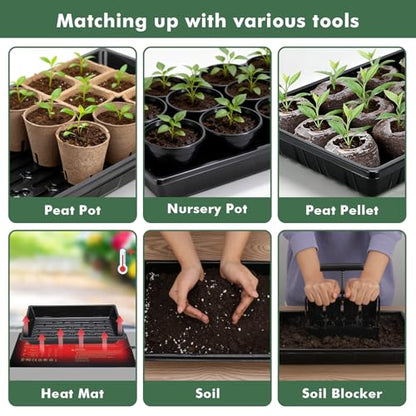 Sckee Upgraded 5 Pack Plant Growing Trays Seed Starting Tray Microgreens Growing Trays Seedling Plant Germination Starter Tray Transplant Fodder Flats, No Holes, No Leakage, Reusable (1017) - size: 1017