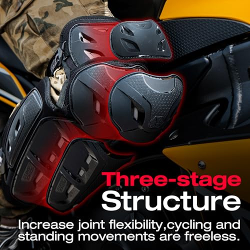 Scoyco Motorcycle Knee Pads for Men - CE Level 1 Motocross Knee Shin Guards Protective Gear with 45°-180° Knee Flexibility Design and Adjustable Elastic Bands