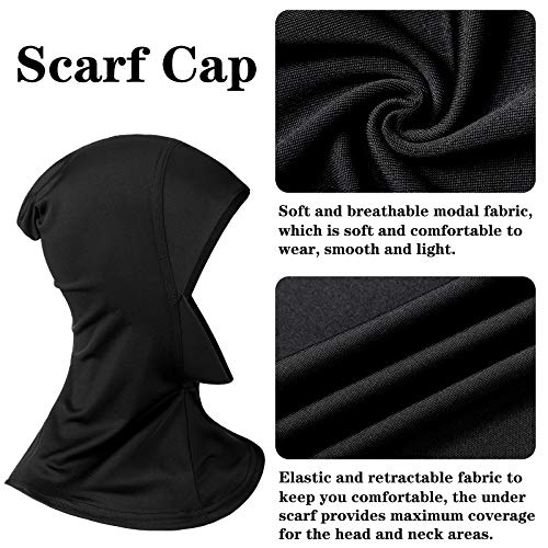 Geyoga Modal Hijab Cap for Women Adjustable Muslim Stretchy Turban Full Cover Shawl Cap Full Neck Coverage Small and medium - color: Black