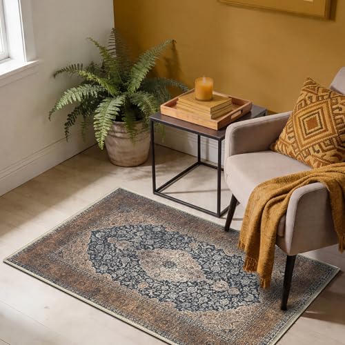 Keen Home Design Vintage Washable Entryway Rug, Non-Slip Low Pile, 2x3 - color: Dark Brown/Black, size: 2' x 3' (Rectangular)