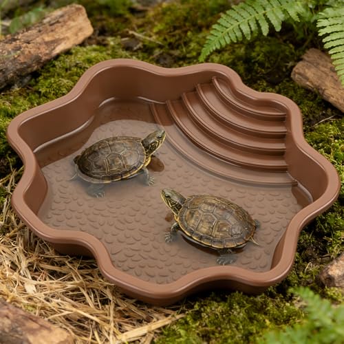 Pawfly Reptile Bathing Pool with Ramp, Reptile Food Dish Feeding Dish, Tortoise Water Dish Water Bowl with Steps, Turtle Bathing Pool Bath Tub Soaking Dish for Gecko Snake Bearded Dragon Lizard