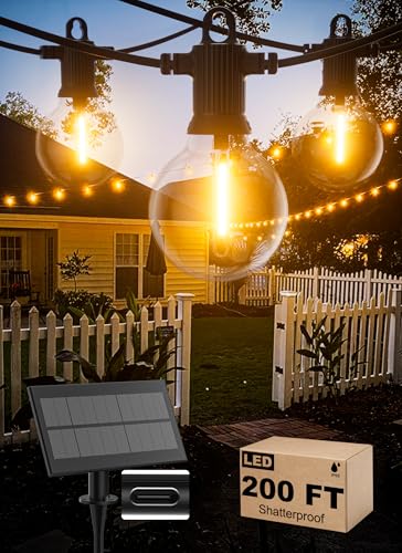 Zuske Solar String Lights Outdoor Waterproof 200FT with USB Port and 100 Shatterproof G40 Bulbs(3 Spare), LED Solar Powered Patio Lights for Outside, Porch, Backyard, Gazebo, Garden(Warm White) - size: Solar-200FT