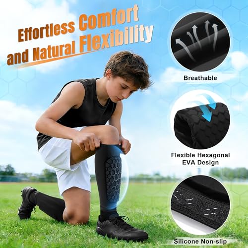 XZQTIVE Soccer Shin Guards Shin Defender for Kids Youth Adult, Ski Shin Guard Calf Compression Sleeve with Honeycomb Shin Pads - color: black, size: X-Large