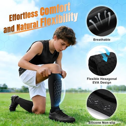 XZQTIVE Soccer Shin Guards Shin Defender for Kids Youth Adult, Ski Shin Guard Calf Compression Sleeve with Honeycomb Shin Pads - color: black, size: X-Small