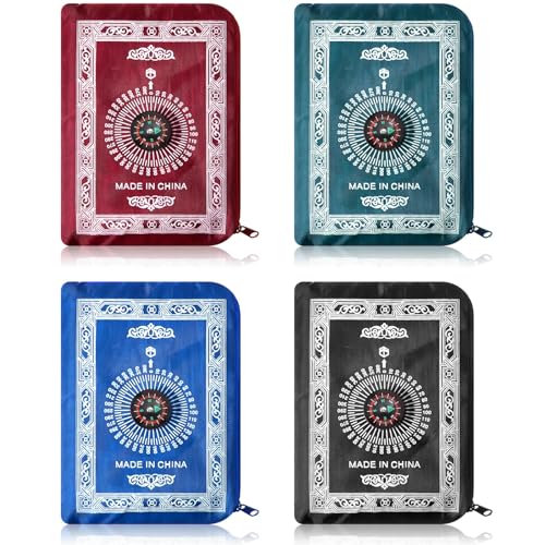 Mindsoft 4 Pcs Portable Travel Prayer Mat with Compass, Ramadan Eid Gifts