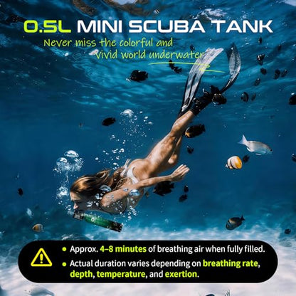 GOYOJO Mini Scuba Tank, Portable Diving Lung Air Tank with DOT Certified | Refillable Emergency Backup Pony Bottle for Snorkeling, Underwater Breathing, Training - color: 0.5L Submariner Hulk