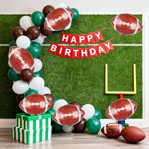 Football Balloons, 6 Pcs Large Foil for Boys Men Sports Birthday Party - style: Football