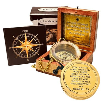 Divine Path Finder Compass - Isaiah 41:13 Quote Engraved Inspirational Gift of Heavenly Guidance Uplifting Appreciation Gifts