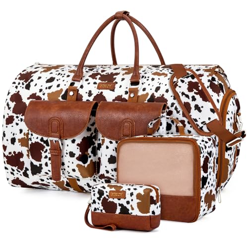 Garment Bag for Travel Convertible Carry on Travel Duffel Bag for Men Women - color: A08-Brown cow