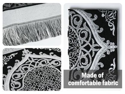 Anlising Muslim Prayer Rug and Beads with Elegant Box, Islamic Prayer Mat, Muslim Prayer Rug, Ramadan Prayer Blanket, for Muslim, Islamic, Ramadan, Eid al Fitr, Prayer (Black,70x110CM)