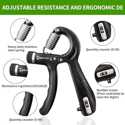 Hand Grip Strengthener,Grip Strength Trainer,22-132 Lbs Adjustable Resistance Forearm Exerciser Workout for Rehabilitation Athletes Climbers Musicians - color: black 7 pack