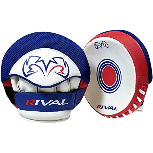 RIVAL Boxing RPM5 2.0 Parabolic Punch Mitts - Perfect for Precision and Combination Punching, 7" Diameter Striking Surface - color: Red/White/Blue