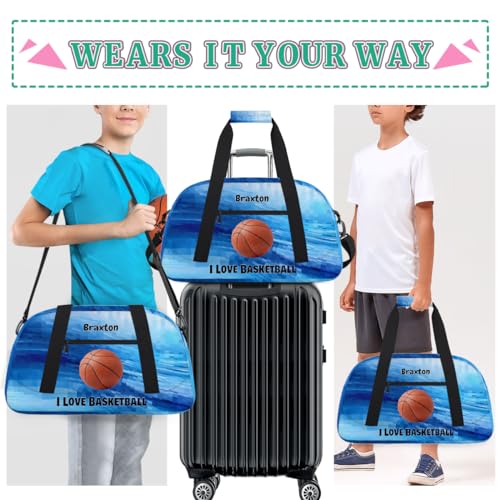 Custom Name Sports Basketball Bag Boys, Watercolor Blue Geometric | Personalized Named Practice Travel Overnight Training Bag - color: Color 14