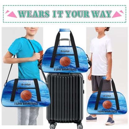 Custom Name Sports Basketball Bag Boys, Watercolor Blue Geometric | Personalized Named Practice Travel Overnight Training Bag - color: Color 14
