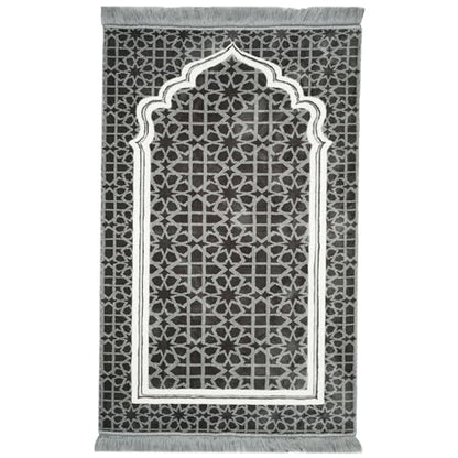 Modefa Muslim Prayer Rug - Large Plush Velvet - Andalus (Grey) | For Islamic prayers, salah. For men or women; thick plush soft praying mat - color: Grey