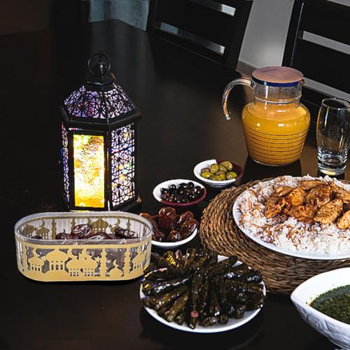 Ramadan Home Decoration, Eid Mubarak Metal Food Trays with Lid, Ramadan Metal Serving Dishes for Eid Mubarak, Metal Eid Mubarak Tray for Table Party