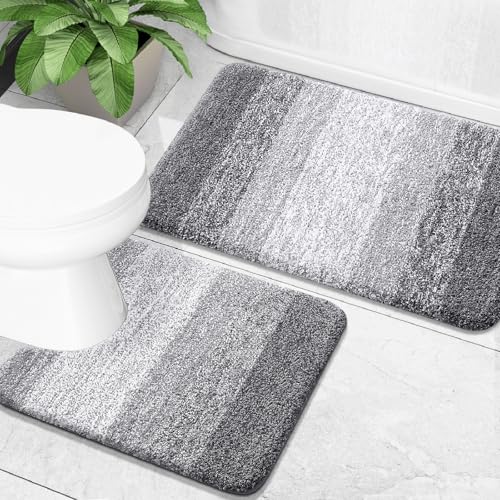 OLANLY Micorfiber Bathroom Rug Set 2 Piece, Soft Absorbent Bath Mats, Grey - color: Grey, size: 30" X 20" + U24" X 20"