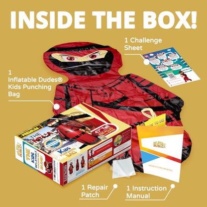 INFLATABLE DUDES Red Ninja Toy 47” - Kids Punching Bag | Sand-Base | Bop Bag, Pre-filled with Sand, Inflatable Toy, Punching Bag for Kids, Enhanced Bounce-Back Action, Indoor/Outdoor - color: Red Samurai Standard Ninja | Pre-filled with Sand