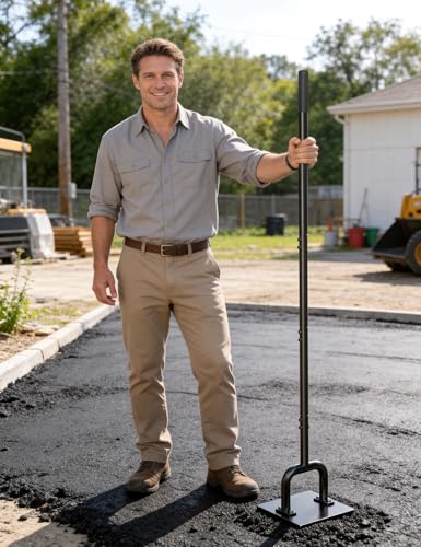10" x 10" Heavy Duty Steel Tamper with 61" Handle, Hand Compactor Tool for Soil, Gravel, Sand, Asphalt, Paver Base, Driveway and Yard