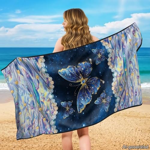 Butterfly Galaxy Print Car Seat Hoodie Towel Sweat Towels for Car Seats Multi-Purpose Towel Automotive Seat Covers with Storage Bag, 60 x 33 Inch, Easy to Install - color: Blue-Butterfly Galaxy