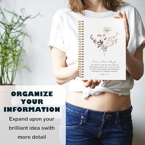 BearCake Peace I Leave with You Floral Christian Notebook Journal, Christian Gifts for Women, Bible Notebooks for Note Taking, Bible Journaling Notebook, Hardcover Spiral Notebook 5.5x8.3 - color: white-Bible-14:27