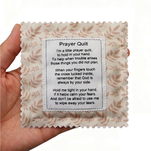 Mini Prayer Quilt with Cross Inside Vintage Pocket Scripture Prayer Quilt Squares Sympathy Christian Gifts for Women Pastor Appreciation Father's Day Graduates Gifts (Ivory, 1 Pack) - color: Ivory, size: 1 Pack