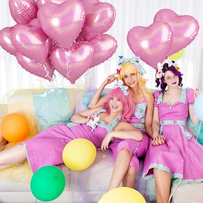 Laser Pink Heart Balloons, 10PCS Glitter Foil for Girls Birthday Valentine - color: Laser Pink