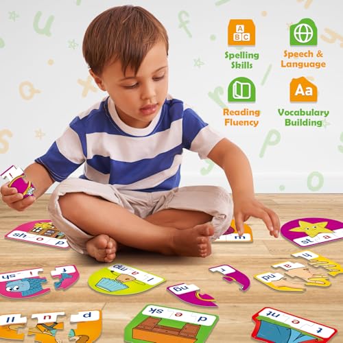 CVCC & CCVC Puzzle Cards for Kids,Phonics Games,Speech Therapy Toys for Toddlers,4 Alphabet Letter Word Puzzle,Learning Reading Spelling Games,Preschool Kindergarten Classroom Must Haves - style: CVCC & CCVC