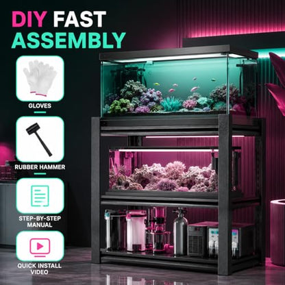 Fish Tank Stand for 20-30 Gallon Aquarium, Heavy Duty Metal Fish Stand with Adjustable Storage Shelf, 3 Tier Aquarium Stand Rack, 2400LBS Capacity Reptile Turtle Tank Stand, 27.6"Wx 13.8"Dx 31.5"H - size: 3-Tier,27.6"Wx 13.8"Dx 31.5"H